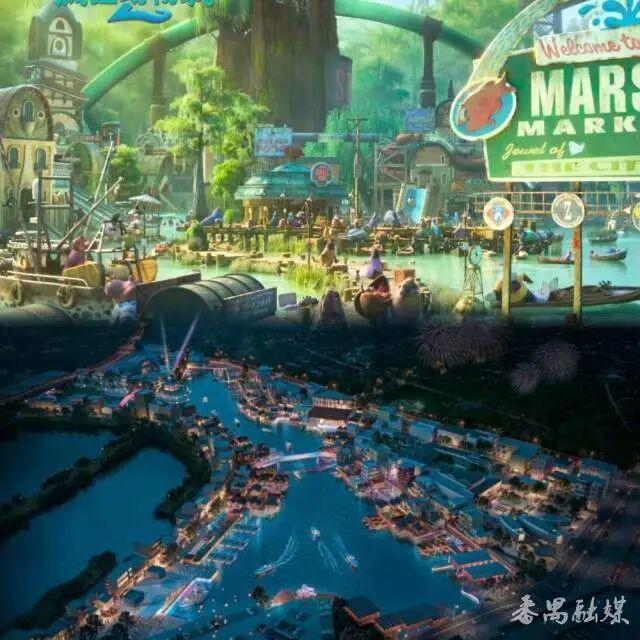 影片中的湿地市场（上）和番禺国家级沿海渔港经济区上下涌整治夜景效果图（下 ） 图源：掌上番禺