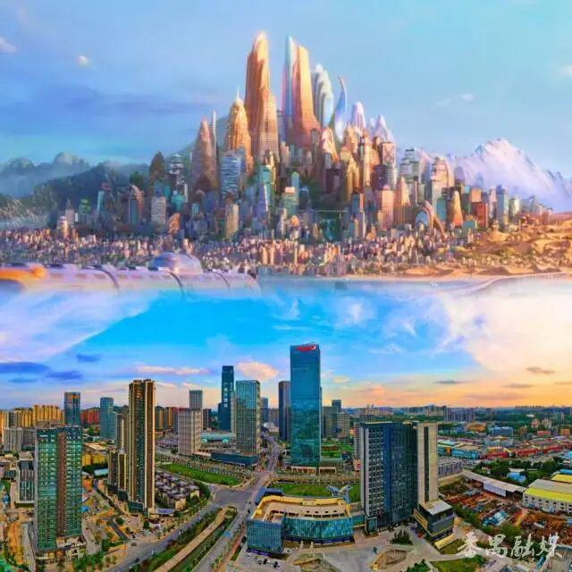 影片中的动物城（上）和番禺城市景观（下） 图源：掌上番禺